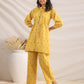Janasya Gathering Cambric Mustard Geometric Band Collar Co-Ords - Swadesiicart
