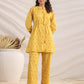 Janasya Gathering Cambric Mustard Geometric Band Collar Co-Ords - Swadesiicart