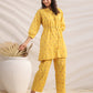 Janasya Gathering Cambric Mustard Geometric Band Collar Co-Ords - Swadesiicart