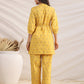 Janasya Gathering Cambric Mustard Geometric Band Collar Co-Ords - Swadesiicart