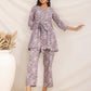 Janasya A-Line Cambric Grey Ethnic Motifs V-Neck Co-Ords - Swadesiicart