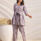 Janasya A-Line Cambric Grey Ethnic Motifs V-Neck Co-Ords - Swadesiicart
