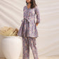 Janasya A-Line Cambric Grey Ethnic Motifs V-Neck Co-Ords - Swadesiicart