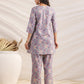 Janasya A-Line Cambric Grey Ethnic Motifs V-Neck Co-Ords - Swadesiicart