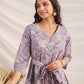 Janasya A-Line Cambric Grey Ethnic Motifs V-Neck Co-Ords - Swadesiicart