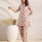 Janasya A-Line Cambric Beige Floral Round Neck Co-Ords - Swadesiicart