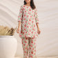 Janasya A-Line Cambric Beige Floral Round Neck Co-Ords - Swadesiicart