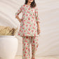 Janasya A-Line Cambric Beige Floral Round Neck Co-Ords - Swadesiicart