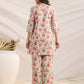 Janasya A-Line Cambric Beige Floral Round Neck Co-Ords - Swadesiicart