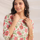Janasya A-Line Cambric Beige Floral Round Neck Co-Ords - Swadesiicart