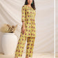 Janasya Bright Cotton Floral Pleated Top & Bottom Set | Swadesiicart