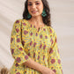Janasya Bright Cotton Floral Pleated Top & Bottom Set | Swadesiicart