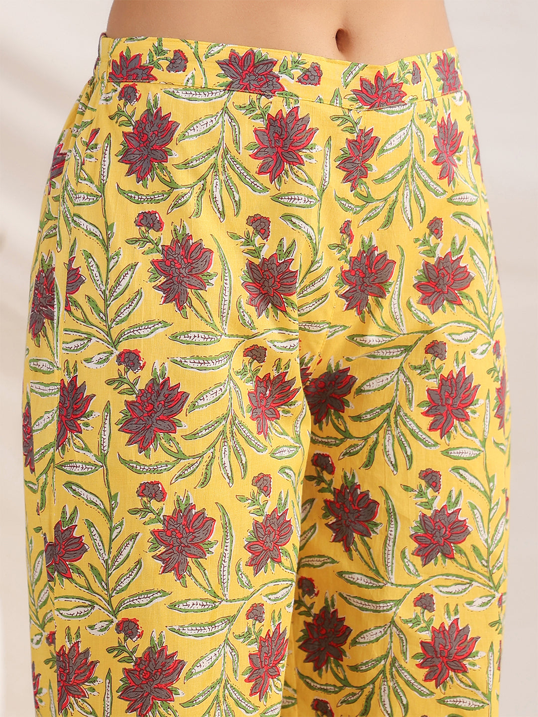 Janasya Bright Cotton Floral Pleated Top & Bottom Set | Swadesiicart