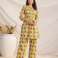 Janasya Bright Cotton Floral Pleated Top & Bottom Set | Swadesiicart