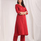 Janasya A-Line Dobby Cotton Maroon Solid V-Neck Co-Ords - Swadesiicart