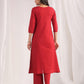Janasya A-Line Dobby Cotton Maroon Solid V-Neck Co-Ords - Swadesiicart