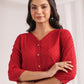 Janasya A-Line Dobby Cotton Maroon Solid V-Neck Co-Ords - Swadesiicart