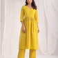 Janasya Gathering Dobby Cotton Yellow Self Design V-Neck Set | Swadesiicart