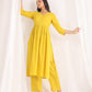 Janasya Gathering Dobby Cotton Yellow Self Design V-Neck Set | Swadesiicart