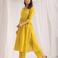 Janasya Gathering Dobby Cotton Yellow Self Design V-Neck Set | Swadesiicart