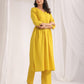 Janasya Gathering Dobby Cotton Yellow Self Design V-Neck Set | Swadesiicart
