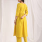 Janasya Gathering Dobby Cotton Yellow Self Design V-Neck Set | Swadesiicart
