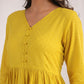 Janasya Gathering Dobby Cotton Yellow Self Design V-Neck Set | Swadesiicart