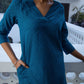 Janasya A-Line Dobby Cotton Teal Self Design V-Neck Co-Ords - Swadesiicart