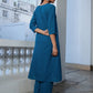 Janasya A-Line Dobby Cotton Teal Self Design V-Neck Co-Ords - Swadesiicart