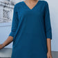 Janasya A-Line Dobby Cotton Teal Self Design V-Neck Co-Ords - Swadesiicart
