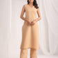 Janasya Straight Dobby Cotton Beige Solid V-Neck Co-Ords - Swadesiicart