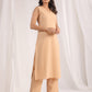 Janasya Straight Dobby Cotton Beige Solid V-Neck Co-Ords - Swadesiicart