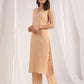 Janasya Straight Dobby Cotton Beige Solid V-Neck Co-Ords - Swadesiicart