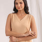 Janasya Straight Dobby Cotton Beige Solid V-Neck Co-Ords - Swadesiicart