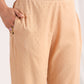 Janasya Straight Dobby Cotton Beige Solid V-Neck Co-Ords - Swadesiicart