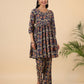 Janasya Navy Blue Cambric Ethnic Motifs Co-Ords - Swadesiicart
