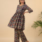 Janasya Navy Blue Cambric Ethnic Motifs Co-Ords - Swadesiicart