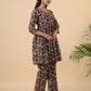 Janasya Navy Blue Cambric Ethnic Motifs Co-Ords - Swadesiicart