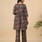 Janasya Navy Blue Cambric Ethnic Motifs Co-Ords - Swadesiicart