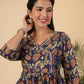 Janasya Navy Blue Cambric Ethnic Motifs Co-Ords - Swadesiicart