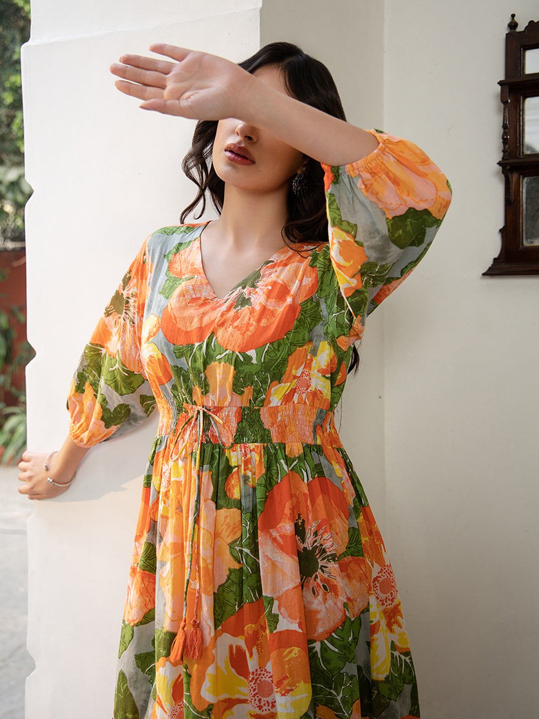 Janasya Multicolour Cambric Floral Dress | Swadesiicart