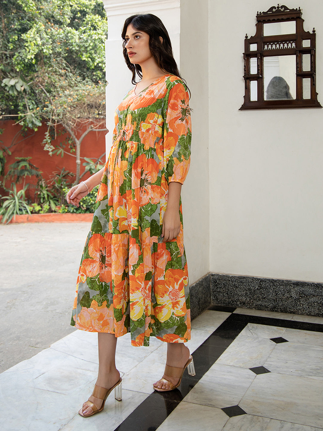 Janasya Multicolour Cambric Floral Dress | Swadesiicart