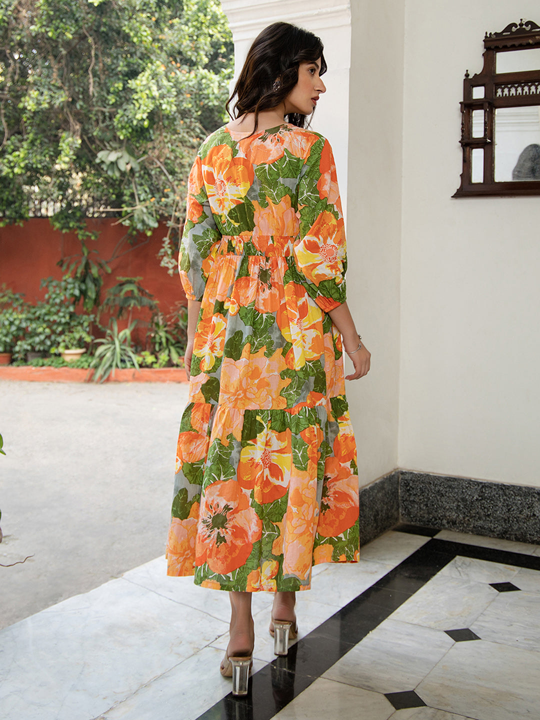 Janasya Multicolour Cambric Floral Dress | Swadesiicart