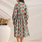 Janasya Pleated Cambric Blue Floral Band Collar Dress | Swadesiicart