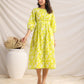Janasya Bright Cotton Floral Gathered Dress | Swadesiicart