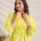Janasya Bright Cotton Floral Gathered Dress | Swadesiicart