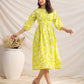 Janasya Bright Cotton Floral Gathered Dress | Swadesiicart