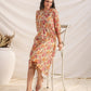 Janasya Gathered Cambric Yellow Floral V-Neck Dress | Swadesiicart