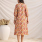 Janasya Gathered Cambric Yellow Floral V-Neck Dress | Swadesiicart