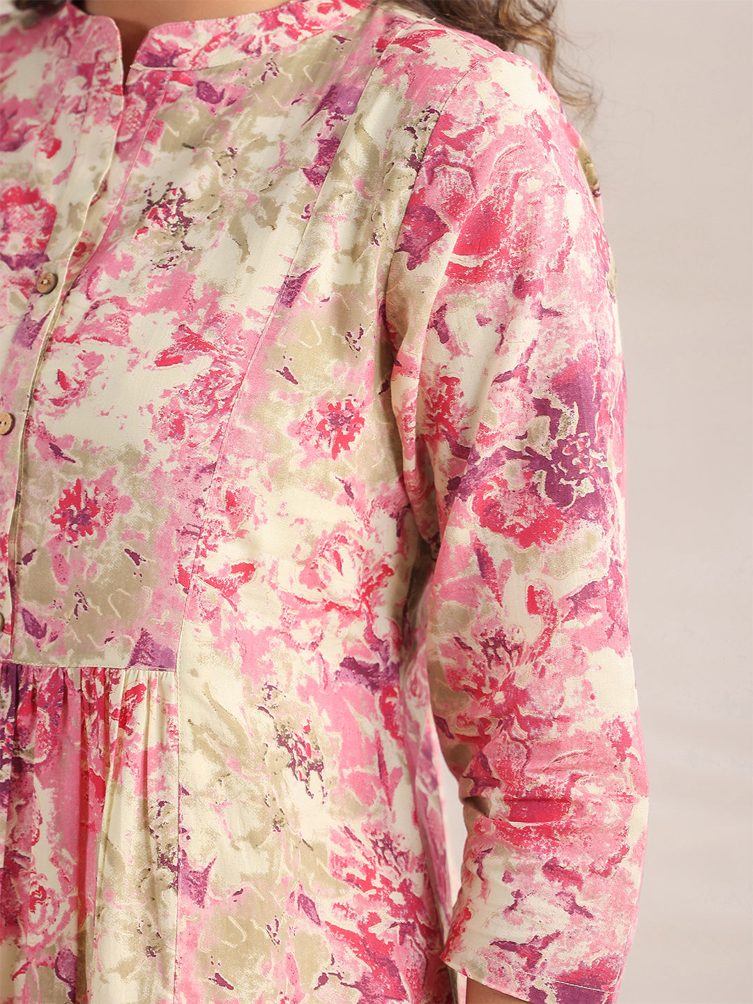Janasya Light Cotton Abstract Gathered Dress | Swadesiicart